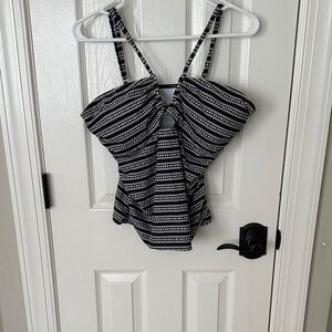 No Boundaries Black & White Striped tankini Swimsuit
